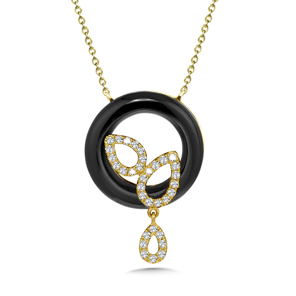 ROUND ONYX & PEAR-SHAPED DIAMOND FRAME PENDANT CGP788Y-DNX