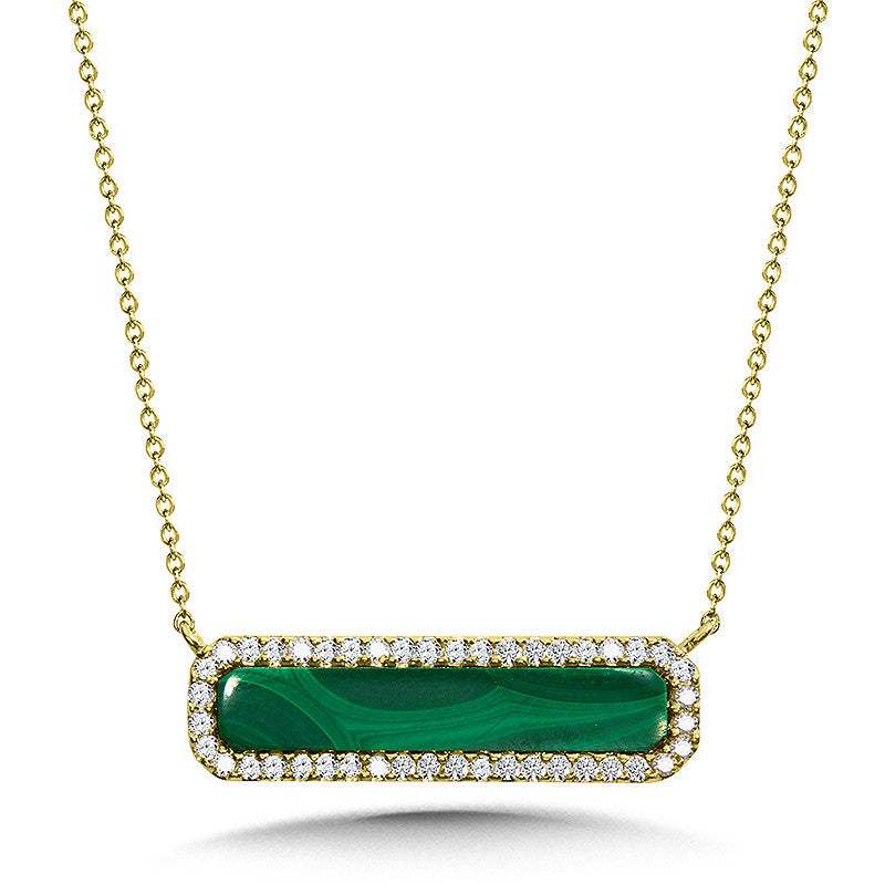 ROUNDED RECTANGULAR MALACHITE BAR AND PAVE DIAMOND NECKLACE CGP188Y-DMC