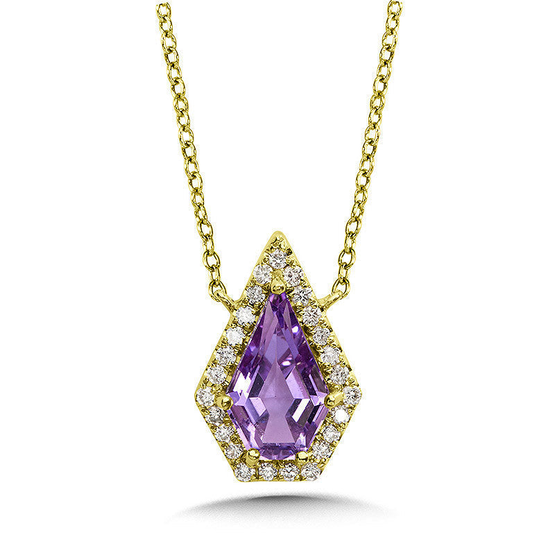 TAPERED PENTAGON-CUT AMETHYST & DIAMOND HALO NECKLACE CGP763Y-DAM