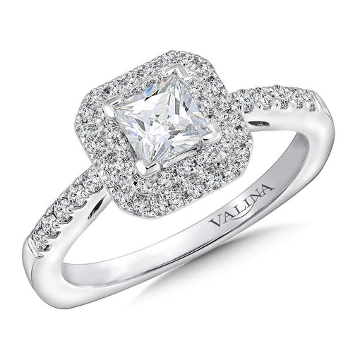 Princess cut double halo Diamond Engagement Ring RQ9646W