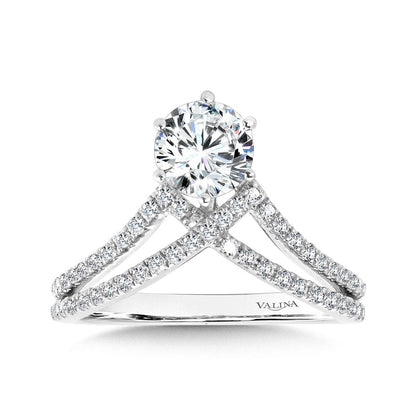 Valina Six-Prong Chevron-Shaped & Split Shank Hidden Accents Diamond Engagement Ring R2280W-SR