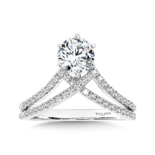 Six-Prong Chevron-Shaped & Split Shank Hidden Accents Diamond Engagement Ring R2280W-SR