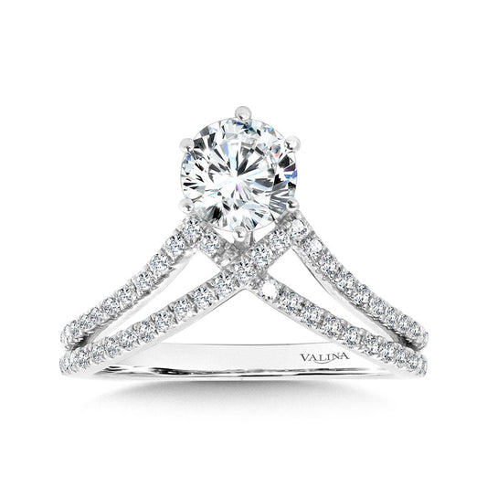 Valina Six-Prong Chevron-Shaped & Split Shank Hidden Accents Diamond Engagement Ring R2280W-SR