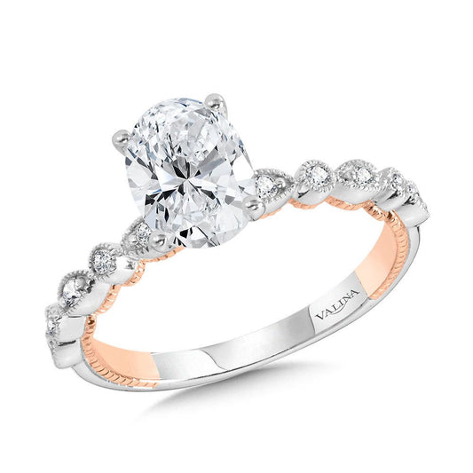 Valina Stackable Oval-Cut Two-Tone & Milgrain-Beaded Hidden Accents Diamond Engagement Ring R2269WP-SR