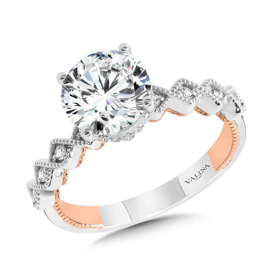 Valina Stackable Two-Tone & Milgrain-Beaded Diamond Collar Engagement Ring R2264WP-SR
