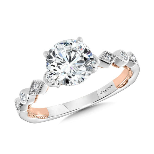 Stackable Two-Tone & Milgrain-Beaded Hidden Halo Diamond Engagement Ring R2228WP