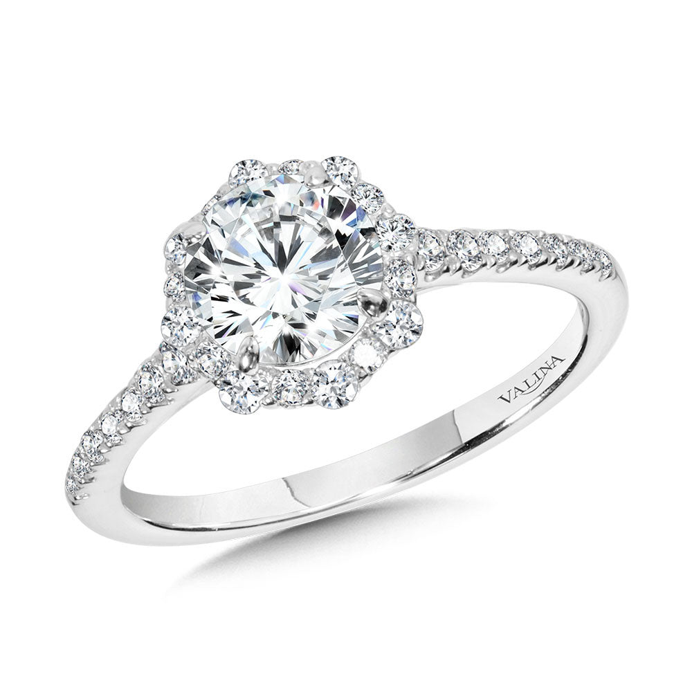 Valina Straight Blooming Halo Diamond Engagement Ring R2258W-SR