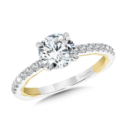 Valina Straight Two-Tone & Milgrain-Beaded Hidden Accents Diamond Engagement Ring R2221WY