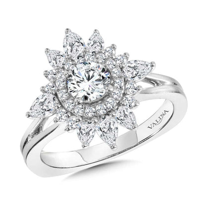 Valina Sun-Burst Split Shank Double Halo Diamond Engagement Ring R2200W