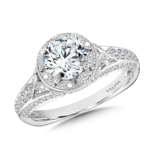 Valina Tapered Architectural Diamond Halo Engagement Ring R2250W