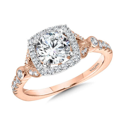 Valina Tapered & Milgrain-Beaded Cushion-Shaped Diamond Halo Engagement Ring R2253PW