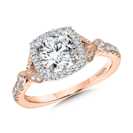 Valina Tapered & Milgrain-Beaded Cushion-Shaped Diamond Halo Engagement Ring R2253PW
