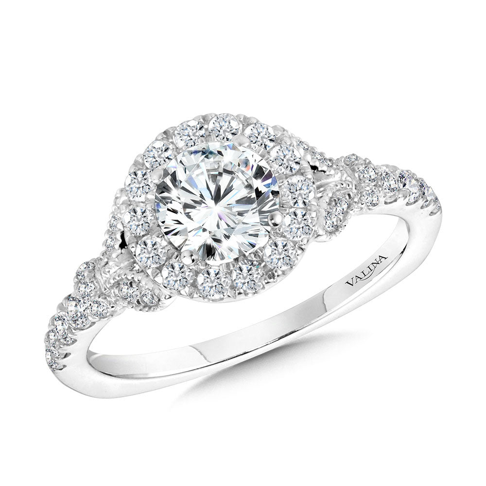 Valina Tapered & Milgrain-Beaded Round Diamond Halo Engagement Ring R2252W