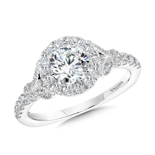 Valina Tapered & Milgrain-Beaded Round Diamond Halo Engagement Ring R2252W
