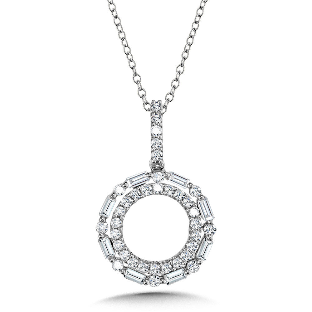 TWO-ROW BAGUETTE DIAMOND CIRCLE PENDANT PDD3516-W