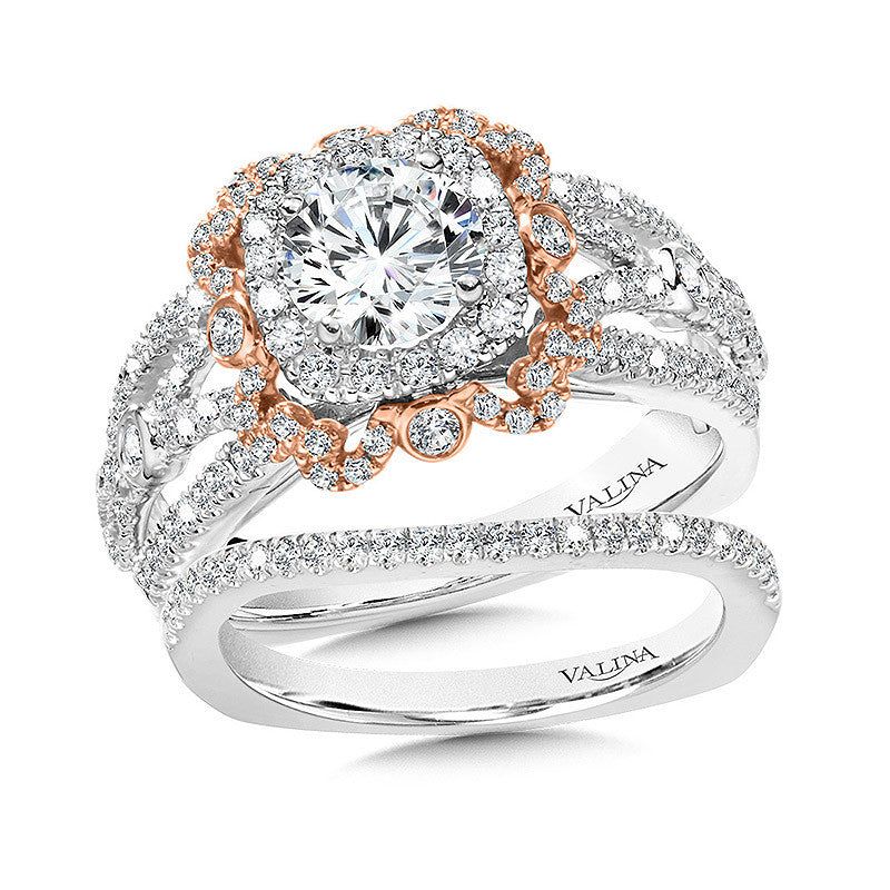 Valina Two Tone Double Halo Diamond Engagement Ring R1061WP