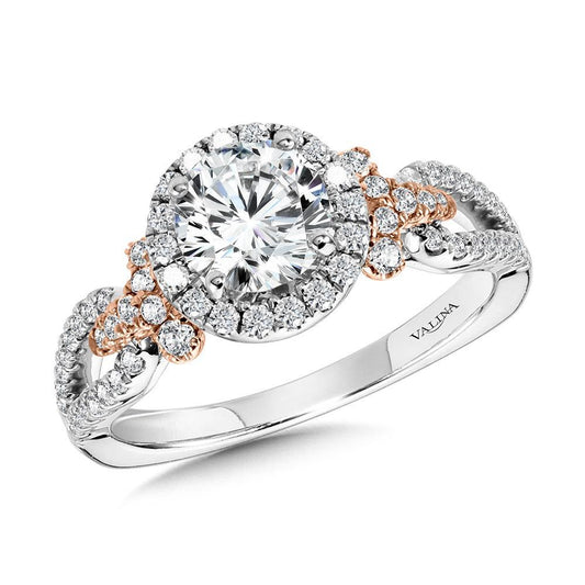 Valina Dual-Tone Split Shank Halo Engagement Ring R1172WP
