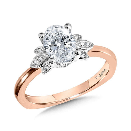 Valina Floral Mixed-Metal & Oval-Cut Milgrain-Beaded Diamond Engagement Ring R2212PW