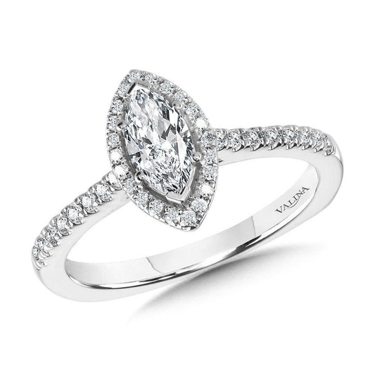 Valina Marquise Diamond Straight Halo Engagement Ring R1096W