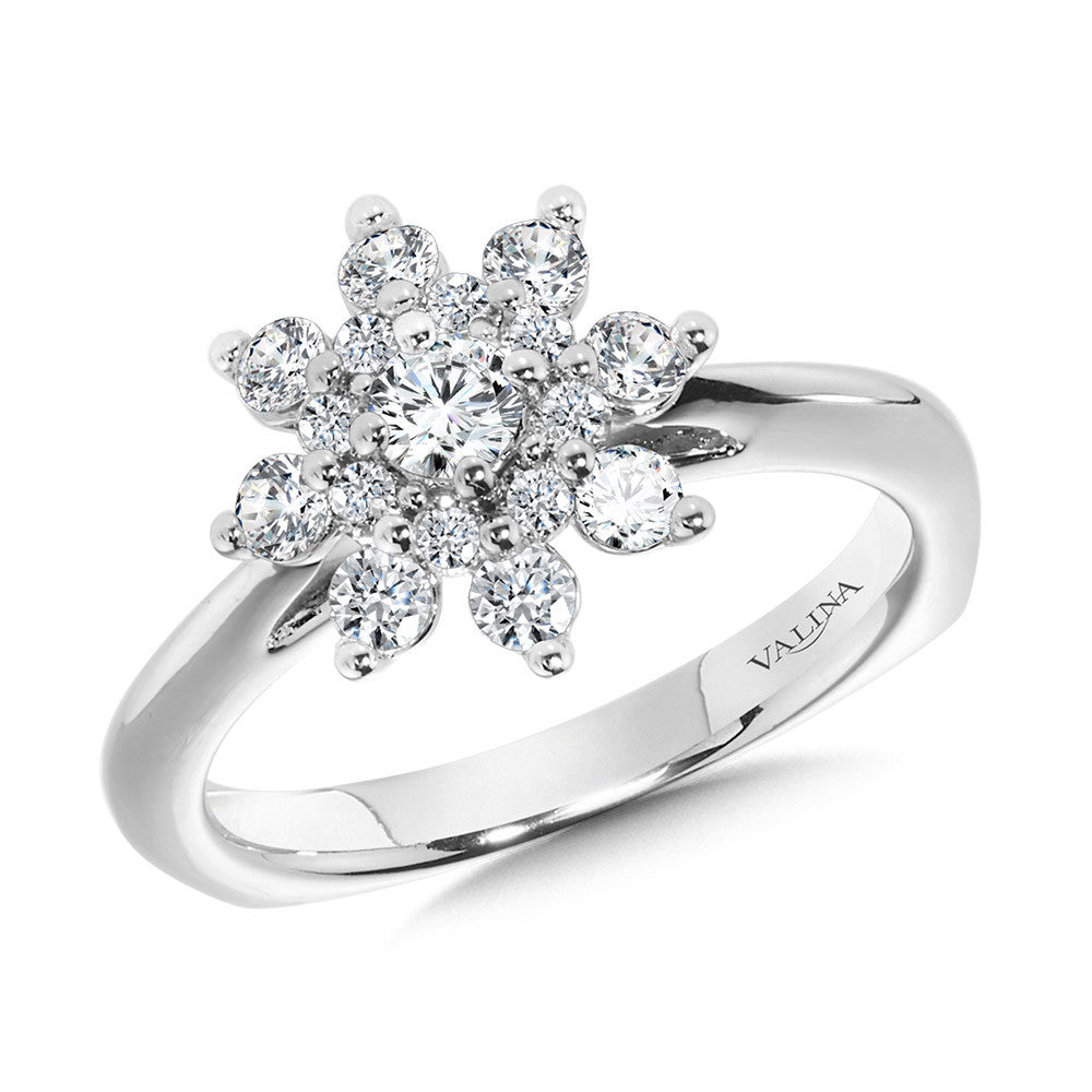 Valina Modern Floral Halo Diamond Engagement Ring R1090W