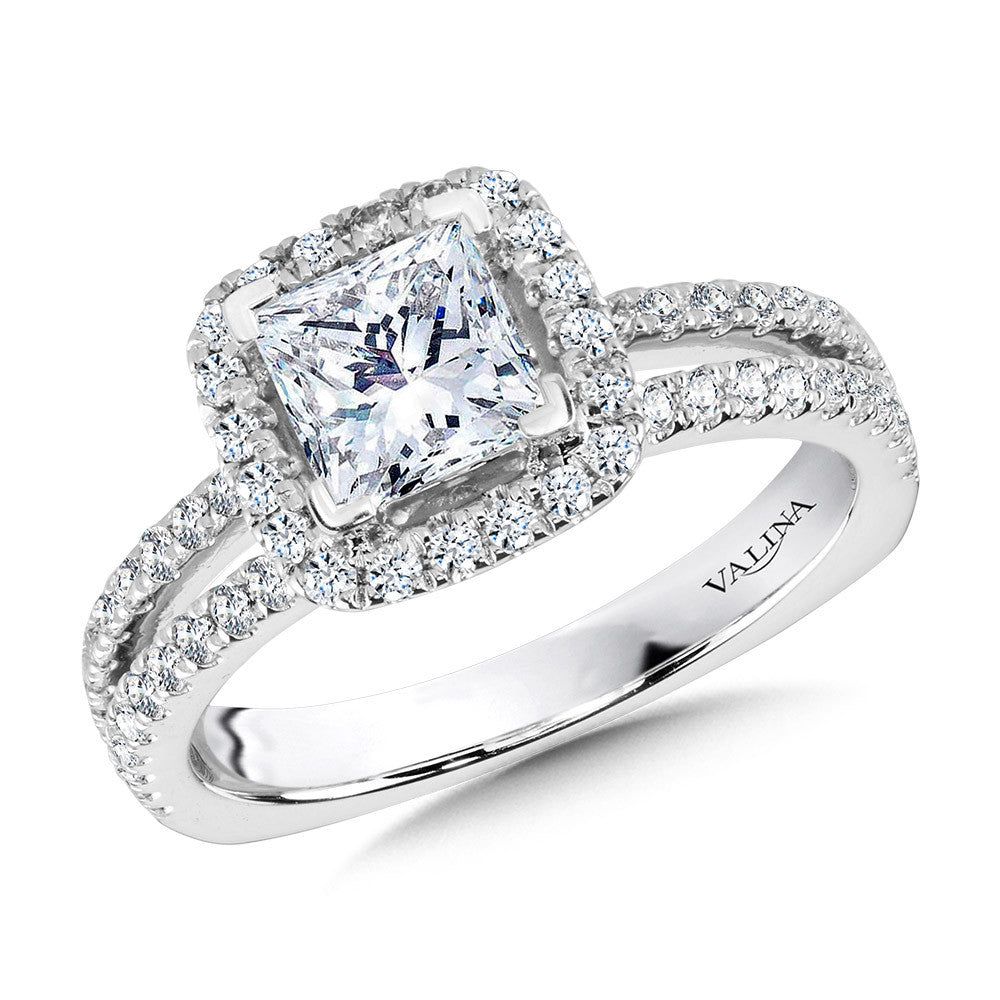 Valina Princess-Cut Split Shank Diamond Halo Engagement Ring R1094W