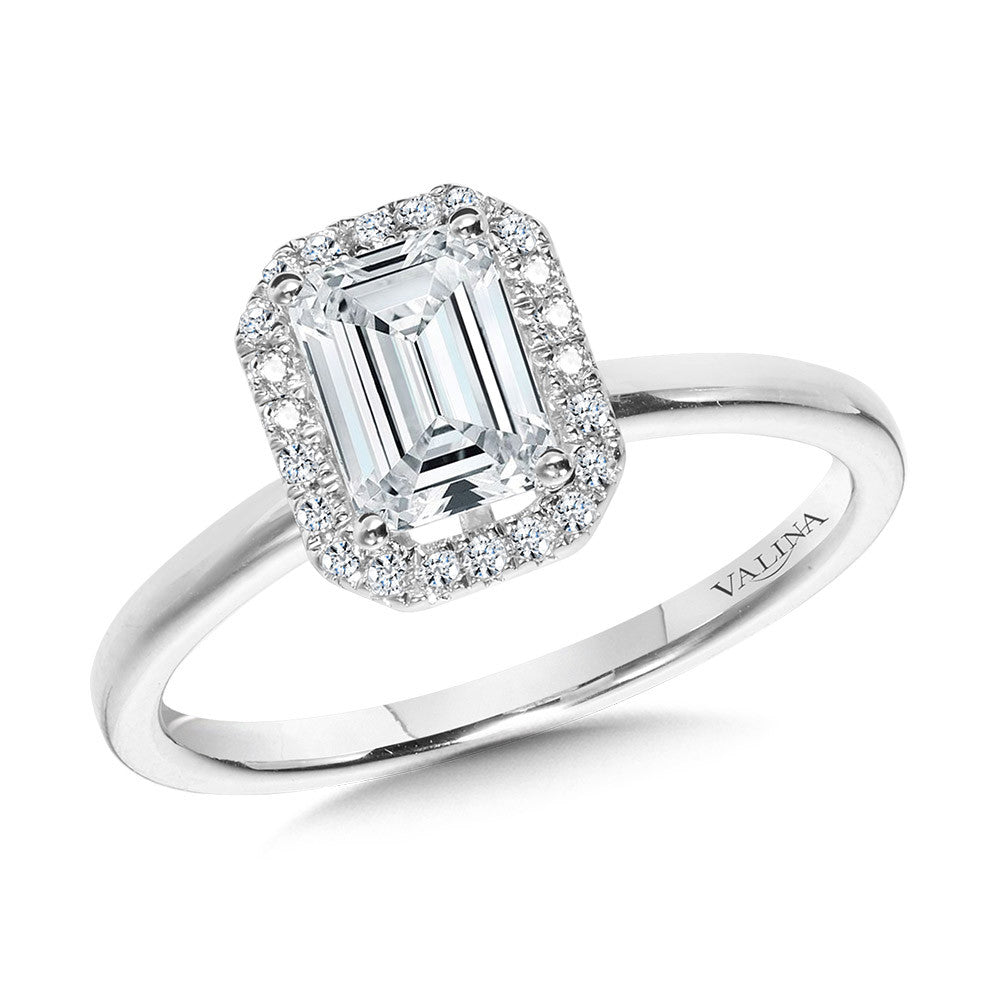 Valina Classic Straight Emerald-Shaped Halo Engagement Ring R1143W-SR