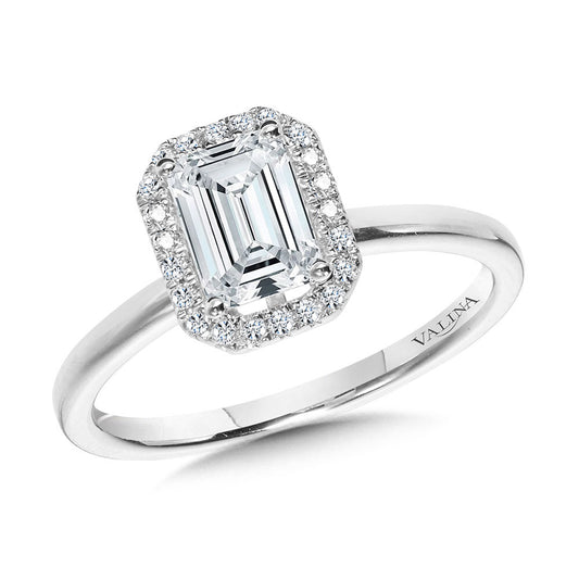 Valina Classic Straight Emerald-Shaped Halo Engagement Ring R1143W-SR