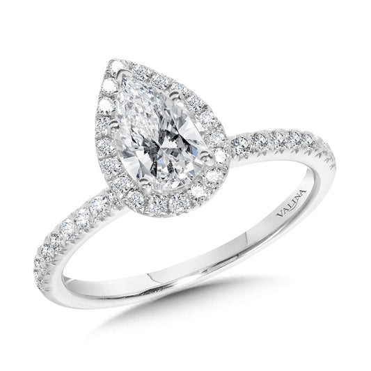 Valina Classic Straight Pear-Shaped Halo Engagement Ring R1152W-SR