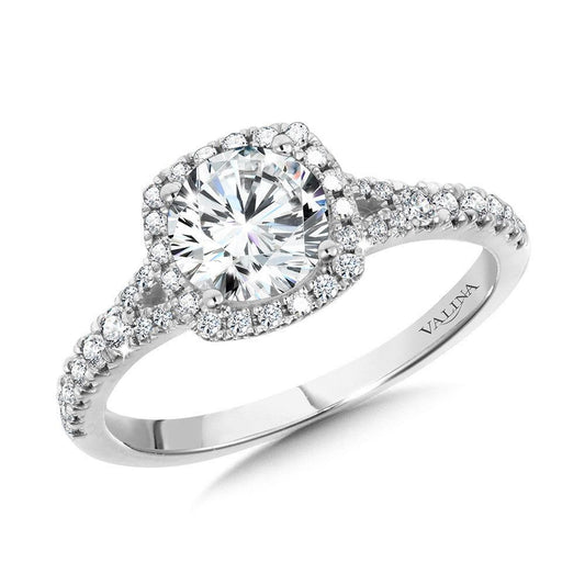 Valina Cushion-Shaped Split Shank Halo Engagement Ring R1123W-SR
