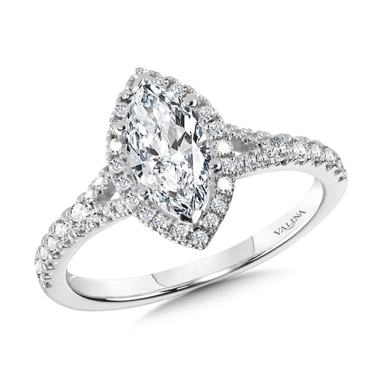 Valina Marquise-Shaped Split Shank Halo Engagement Ring R1124W-SR