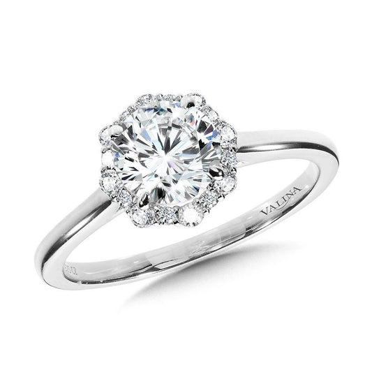 Valina Modern Straight Halo Diamond Engagement Ring R1115W-SR