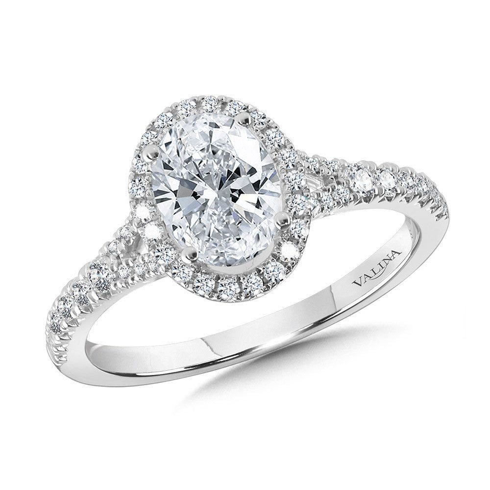 Valina Oval-Shaped Halo Split Shank Engagement Ring R1118W-SR