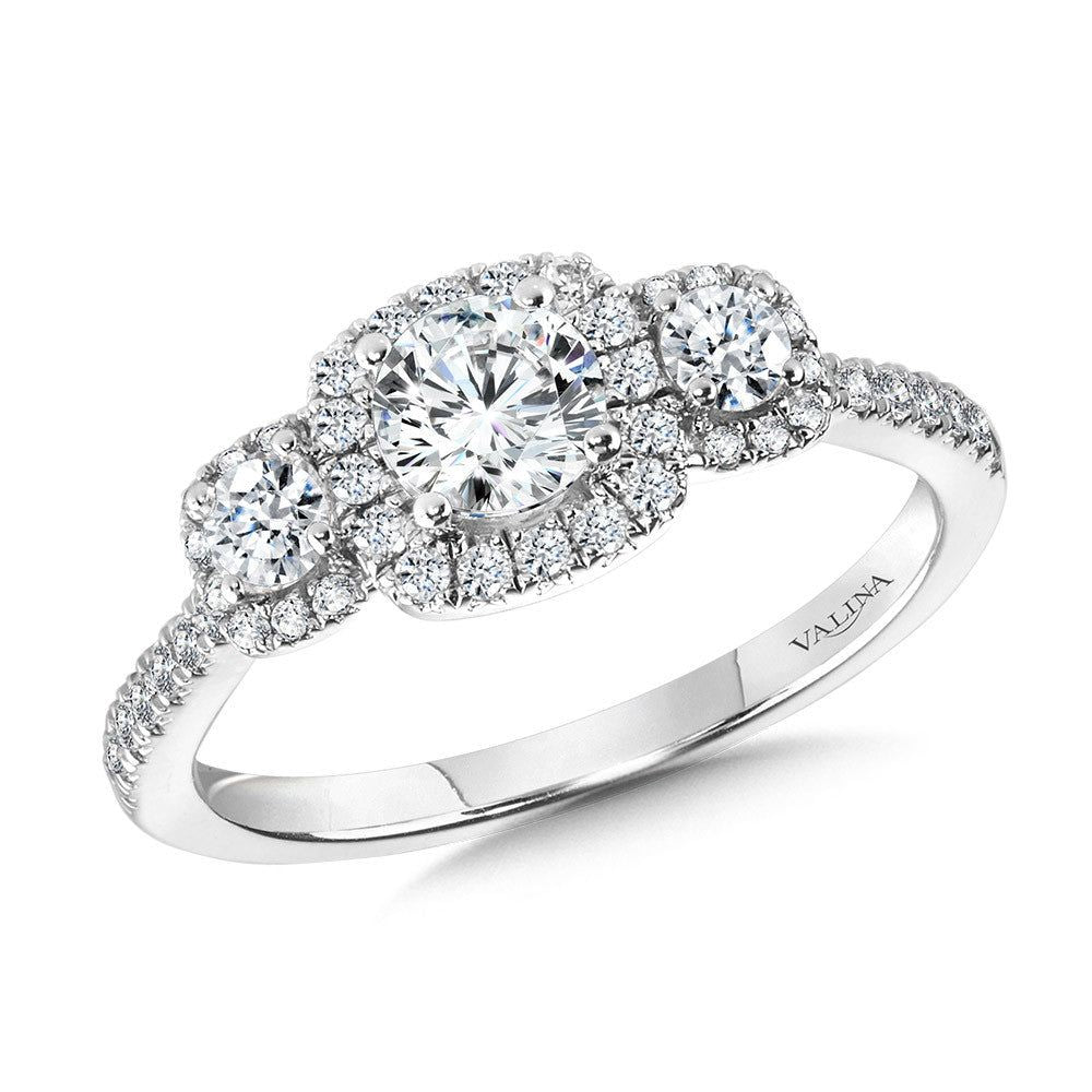 Valina Round 3 Stone Halo Engagement Ring R1121W-SR
