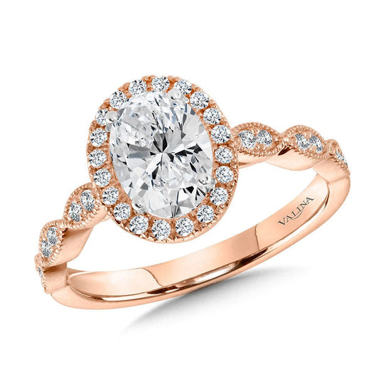 Valina Scalloped & Milgrain-Beaded Oval Halo Engagement Ring R1128P-SR