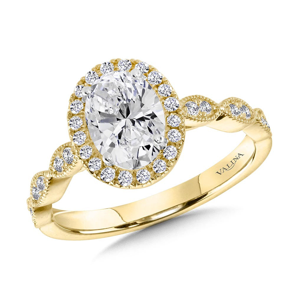 Valina Scalloped & Milgrain-Beaded Oval Halo Engagement Ring R1128Y-SR