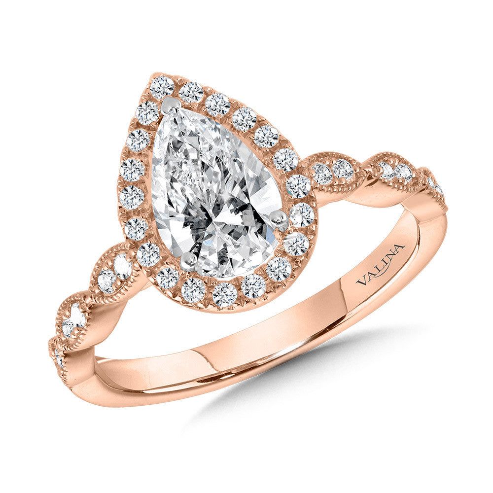 Valina Scalloped & Milgrain-Beaded Pear-Shaped Halo Engagement Ring R1129P-SR