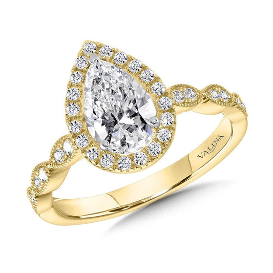 Valina Scalloped & Milgrain-Beaded Pear-Shaped Halo Engagement Ring R1129Y-SR