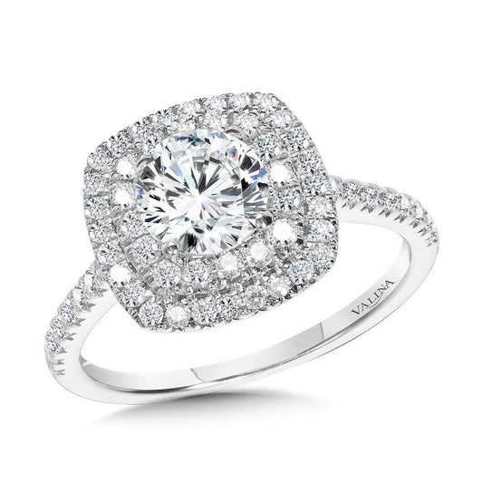 Valina Straight Cushion-Shaped Double-Halo Engagement Ring R1144W-SR