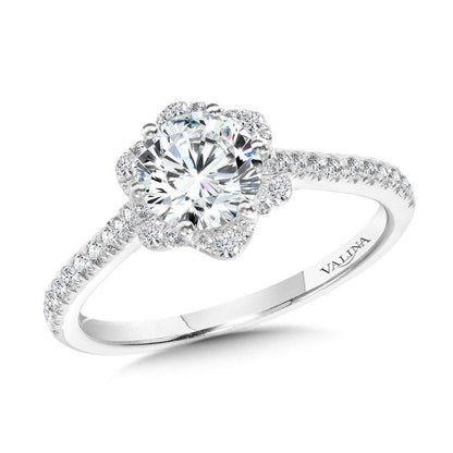 Valina Straight Floral Halo Engagement Ring R1153W-SR