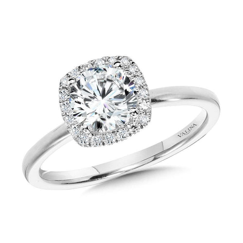 Classic Straight Cushion-Shaped Halo Engagement Ring R1141W-SR