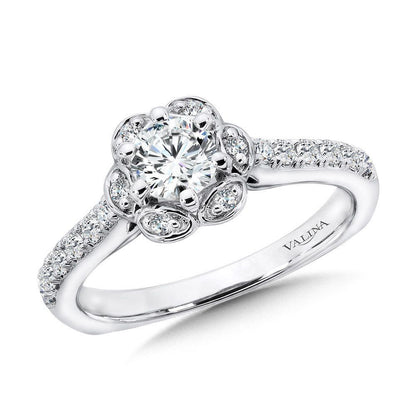 Valina Six-Prong Floral Halo Diamond Engagement Ring R1085W