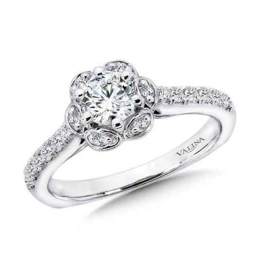 Valina Six-Prong Floral Halo Diamond Engagement Ring R1085W