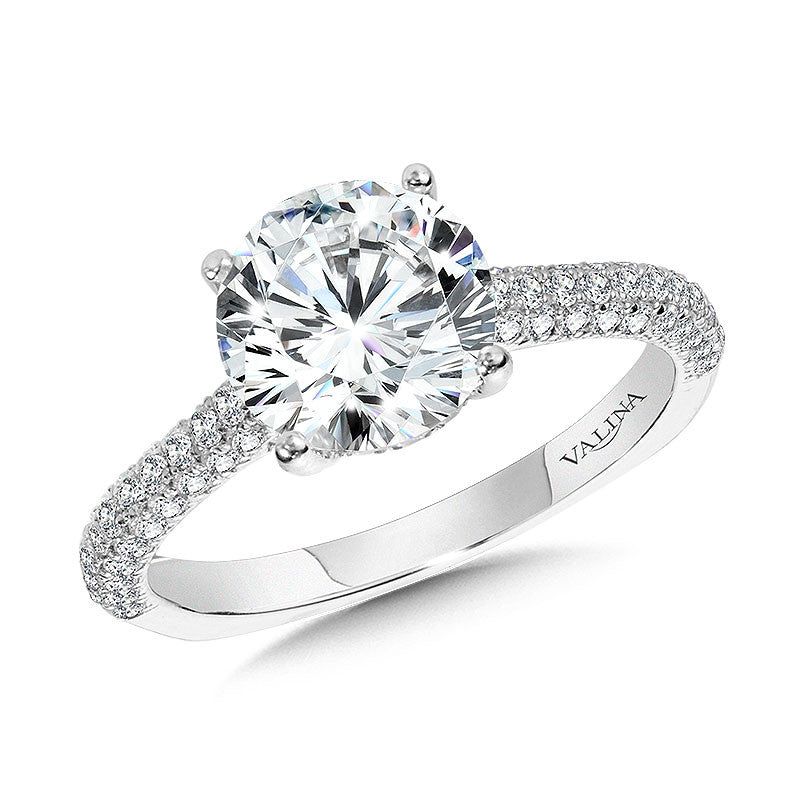 Valina Straight Pave-Set Hidden Halo Diamond Engagement Ring R2214W