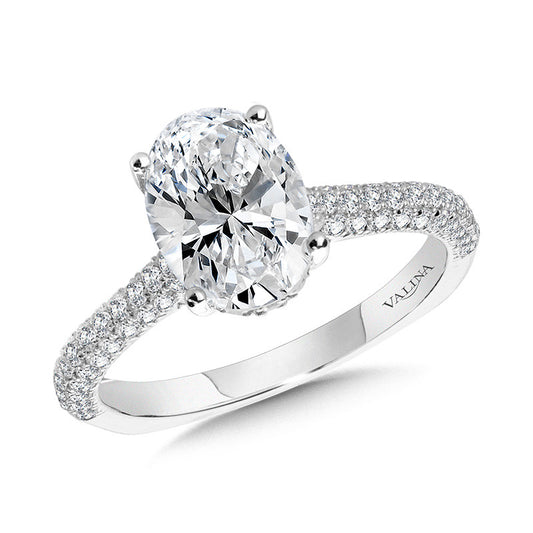 Valina Straight Pave-Set Hidden Halo Diamond Engagement Ring R2217W