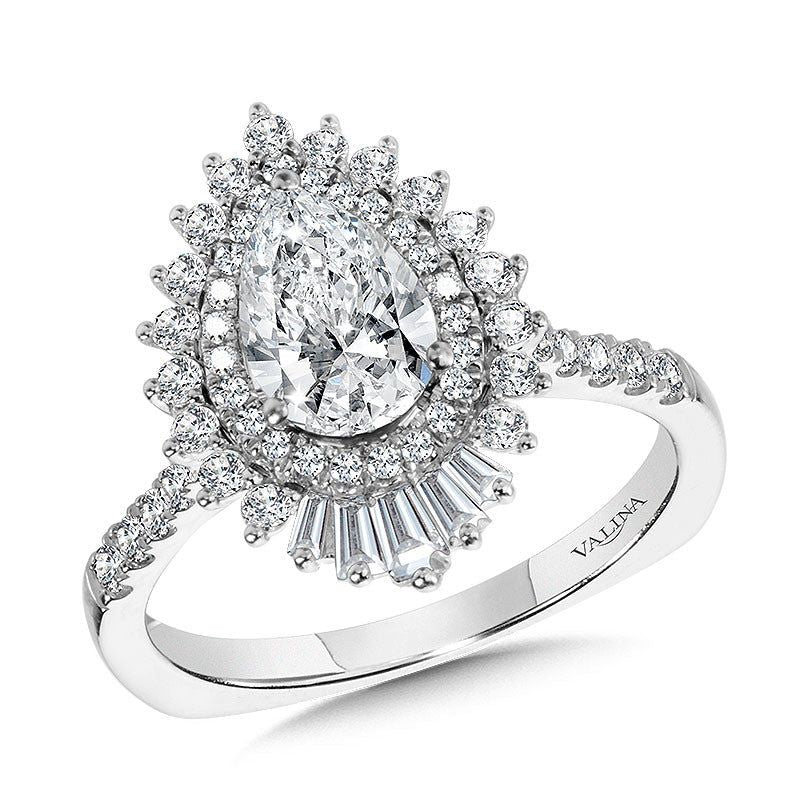 Valina Straight Pear-Cut Diamond & Statement Halo Engagement Ring R2201W