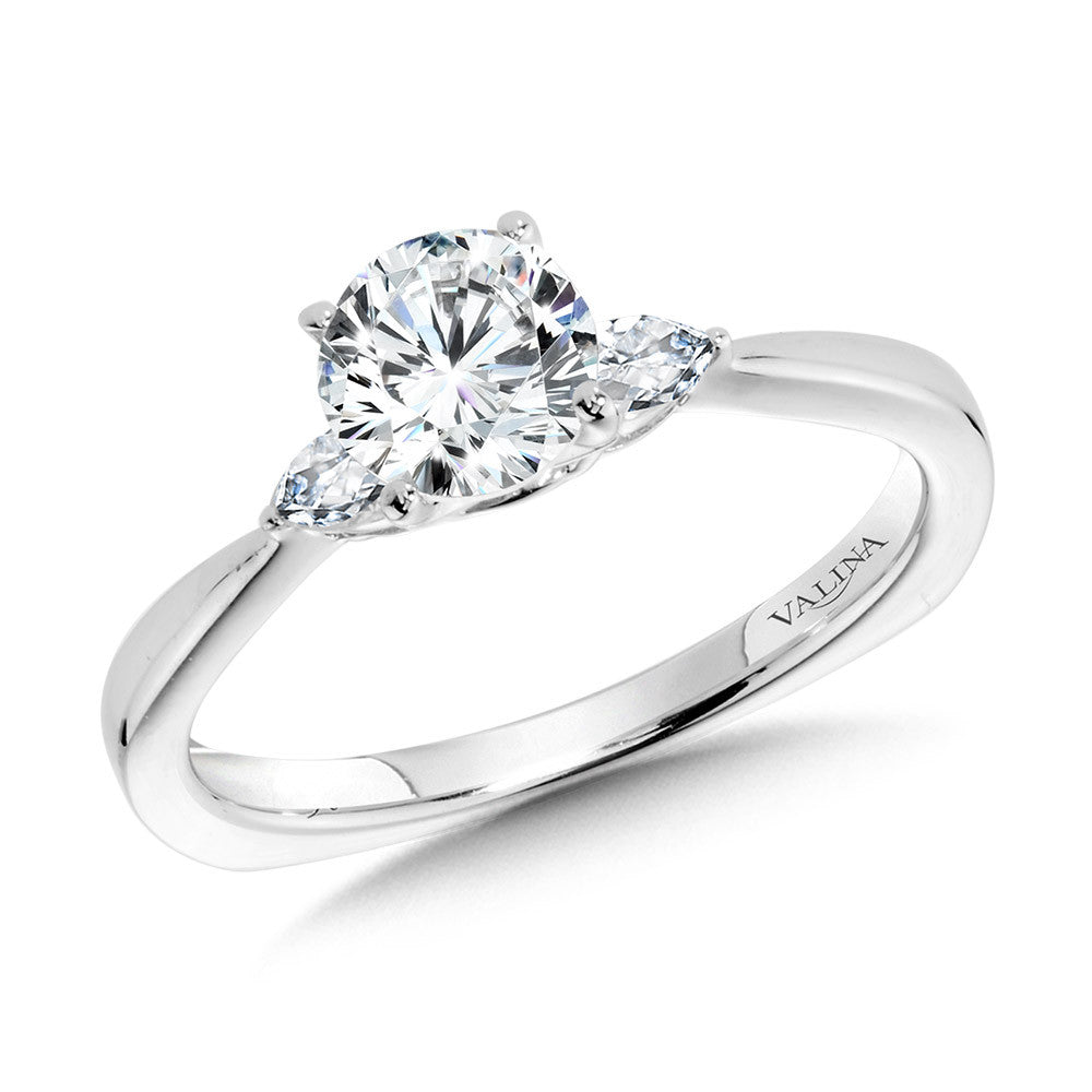 Valina Tapered 3 Stone Round and Pear Diamond Engagement Ring R1103W