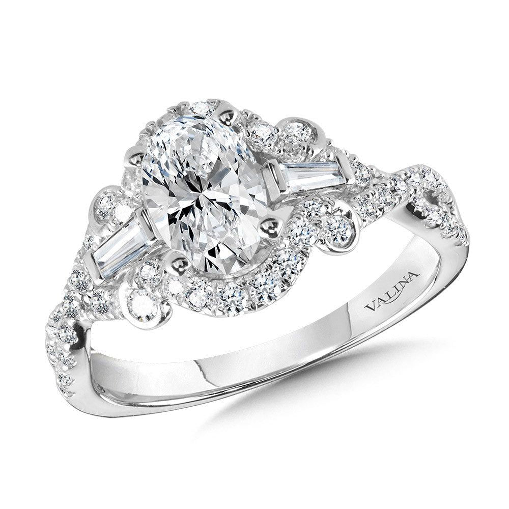 Valina Tapered Oval and Baguette 3 Stone Diamond Engagement Ring R1093W
