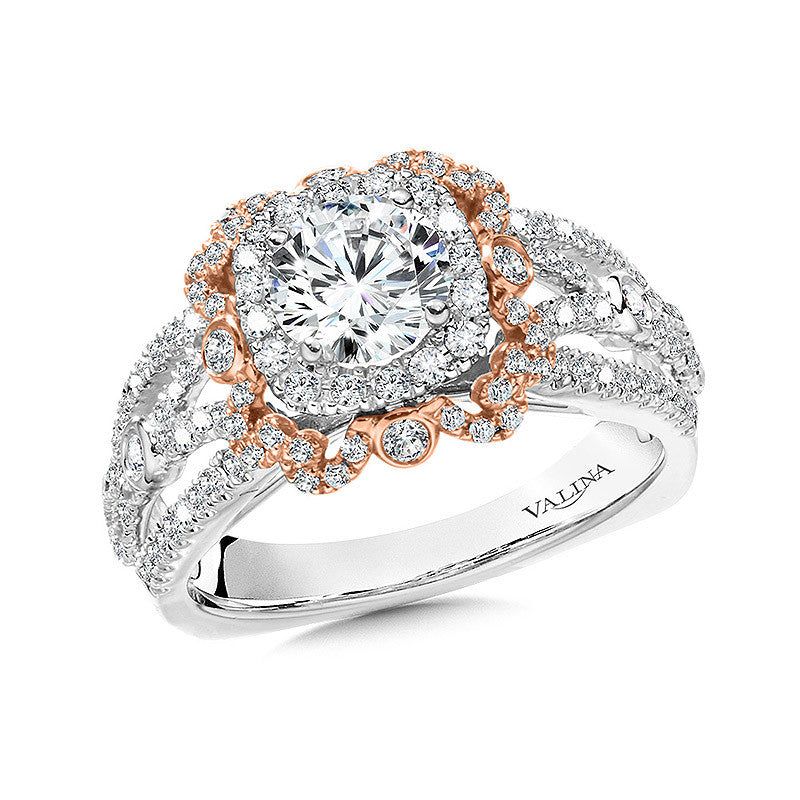Valina Two Tone Double Halo Diamond Engagement Ring R1061WP