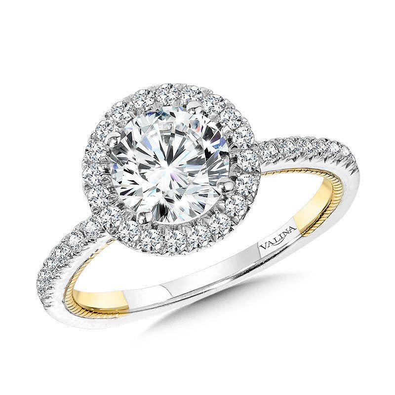 Valina Two-Tone & Milgrain-Beaded Hidden Diamond Halo Engagement Ring R2226WY