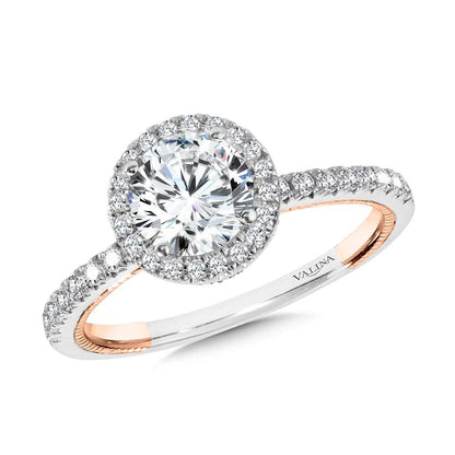 Valina Two-Tone & Milgrain-Beaded Hidden Halo, Diamond Halo Engagement Ring R2265WP-SR
